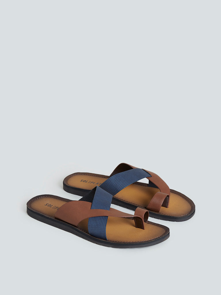 SOLEPLAY Tan and Navy Strappy Sandals